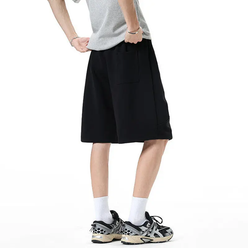 IEFB Loose Wide Sports Shorts Dark Pleated Arc Cut Design Solid Color Simple Men's Casual Cropped Pants Elastic Waist 9W3807