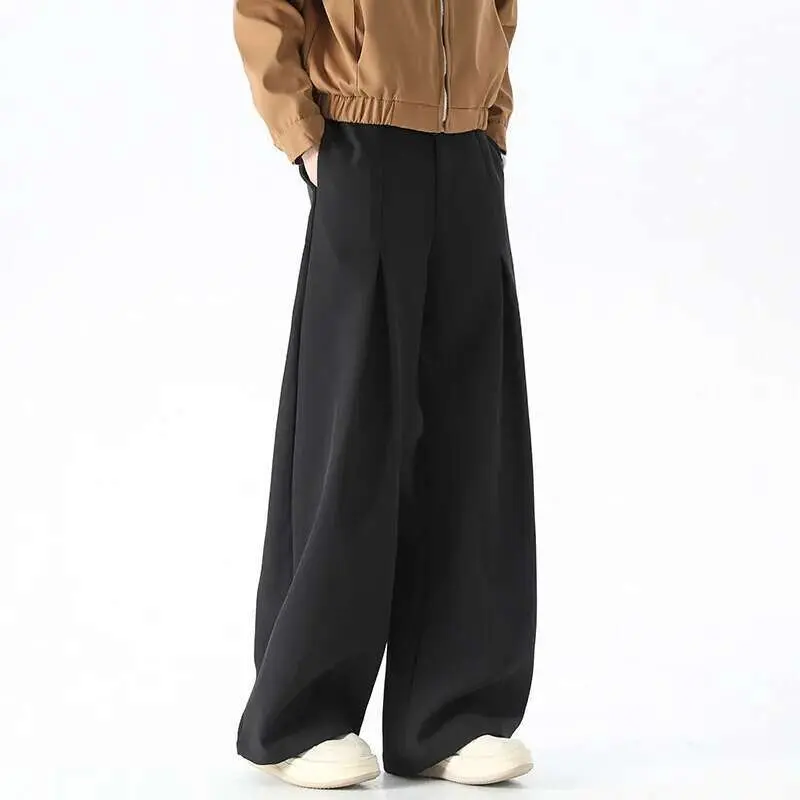 IEFB Pleated Design Men's Suit Pants Casual Solid Color American Style Bottom Drape Straight Wide Leg Male Trousers Simple 9W717