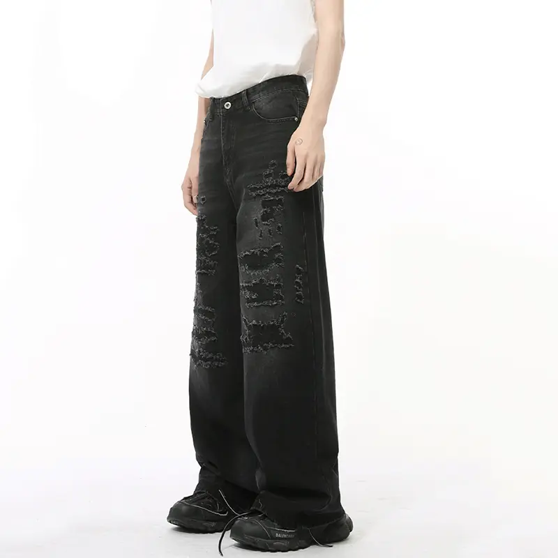 IEFB High Street Men's Denim Pants Hole Worn-out Streetwear Trousers Straight Wide Leg Casual Male Jeans New Autumn 2024 9C8513