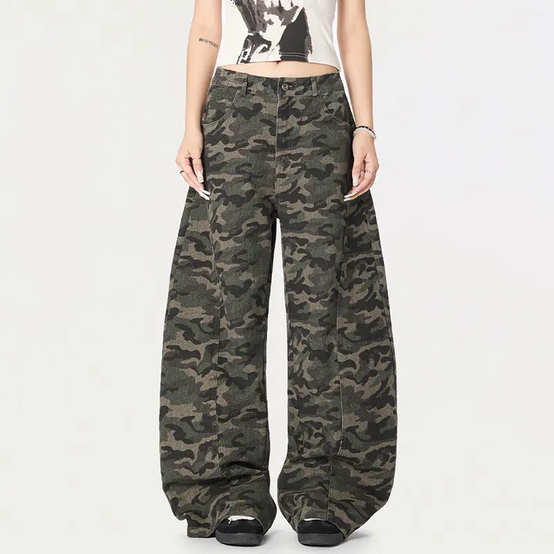 IEFB American Style Trendy Camouflage Curved Knife Pants Men Fashion High Street Loose Wide Leg Casual Trousers Summer 9W2330