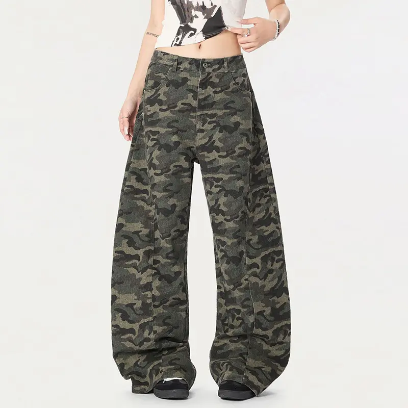 IEFB American Style Trendy Camouflage Curved Knife Pants Men Fashion High Street Loose Wide Leg Casual Trousers Summer 9W2330