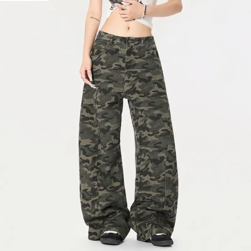 IEFB American Style Trendy Camouflage Curved Knife Pants Men Fashion High Street Loose Wide Leg Casual Trousers Summer 9W2330