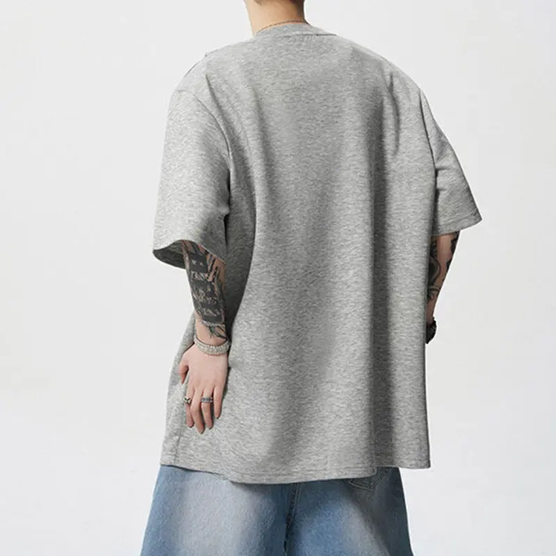 IEFB Men's T-shirts Short Sleeve Solid Color Trendy New Korean Style Tie Design Round Neck Pullover Male Clothing 9W1943