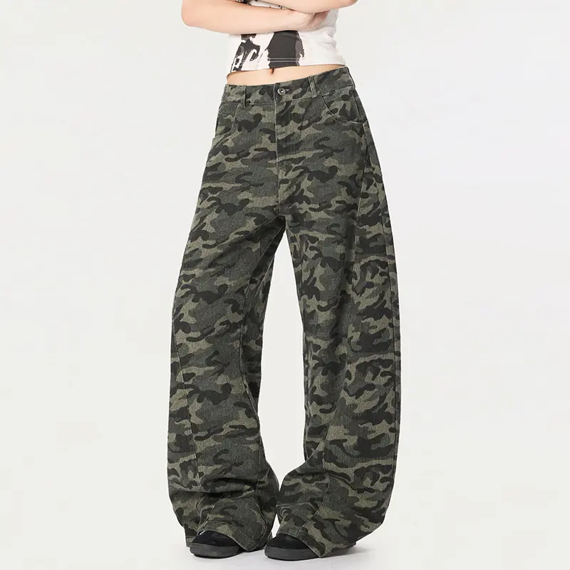 IEFB American Style Trendy Camouflage Curved Knife Pants Men Fashion High Street Loose Wide Leg Casual Trousers Summer 9W2330