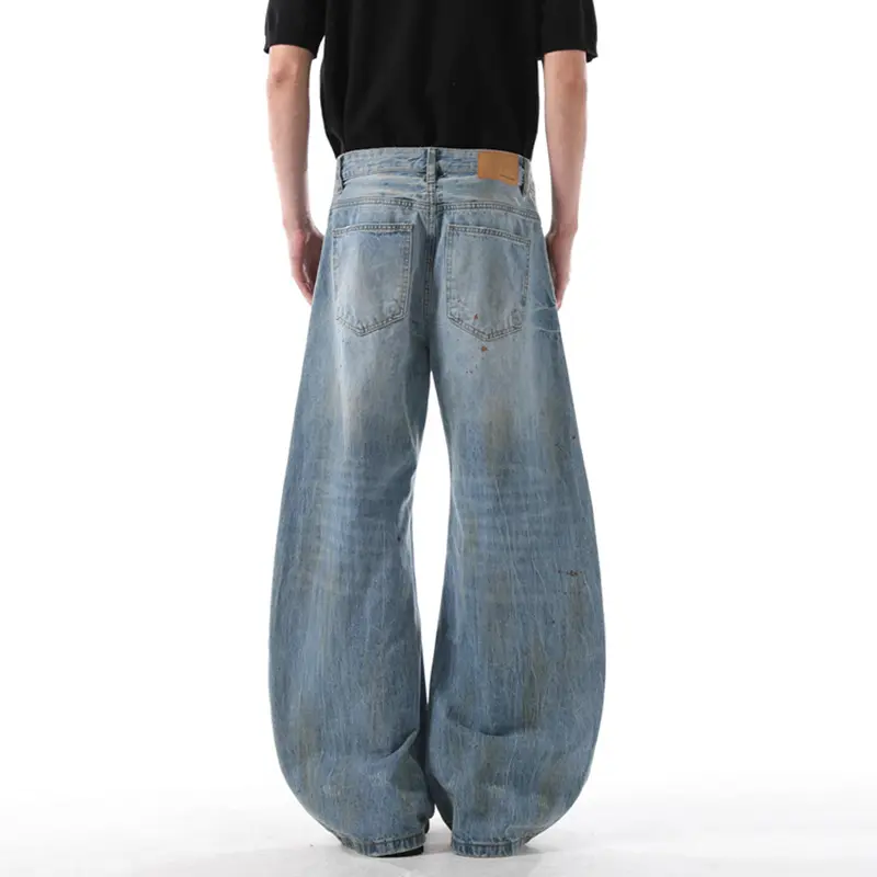 IEFB Niche Design Men's Jeans Washing Holes Contrast Color Worn-out Loose Wide Leg Casual Straight Male Denim Pants New 9W3314