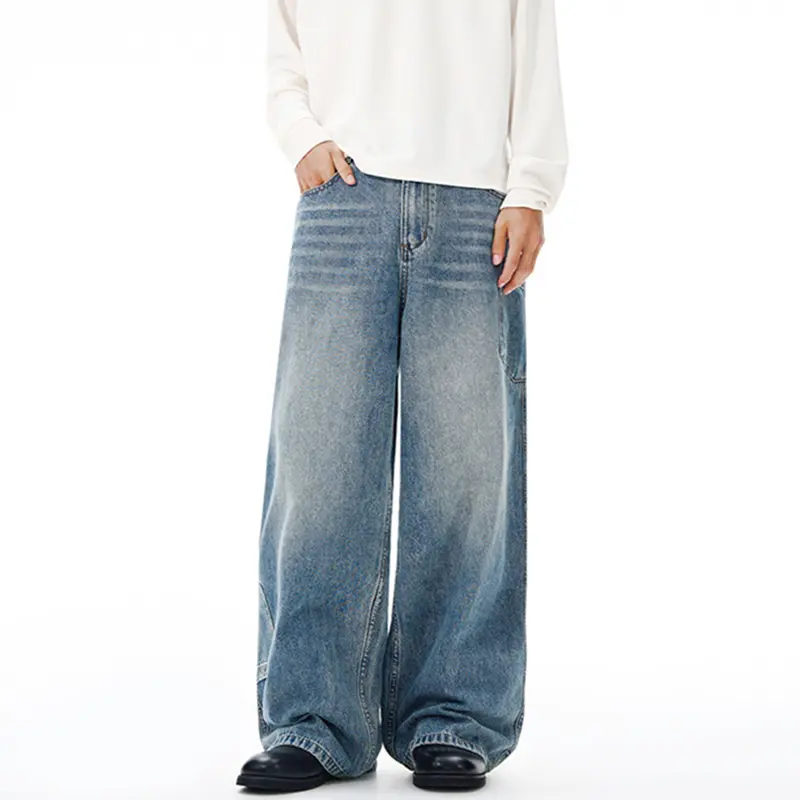 IEFB Simple New Men's Denim Pants Solid Color Washed Reverse Pocket Design Casual Straight Leg Loose Male Jeans Autumn 9W4211