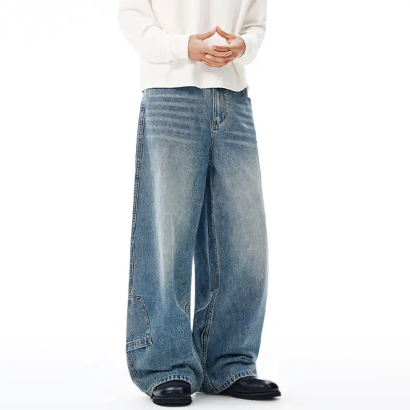 IEFB Simple New Men's Denim Pants Solid Color Washed Reverse Pocket Design Casual Straight Leg Loose Male Jeans Autumn 9W4211