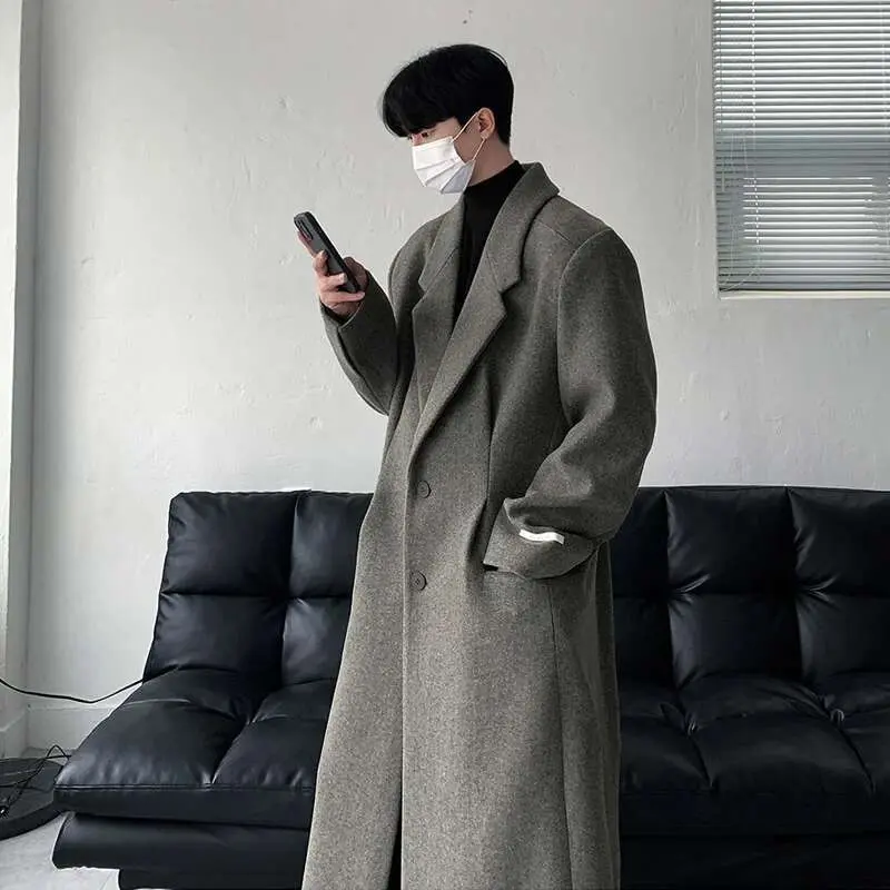 IEFB Korean Style Men's Woollen Coats Single Breasted Solid Color Overknee Thickened Male Windbreakers Spring Tide 2025 9C7831