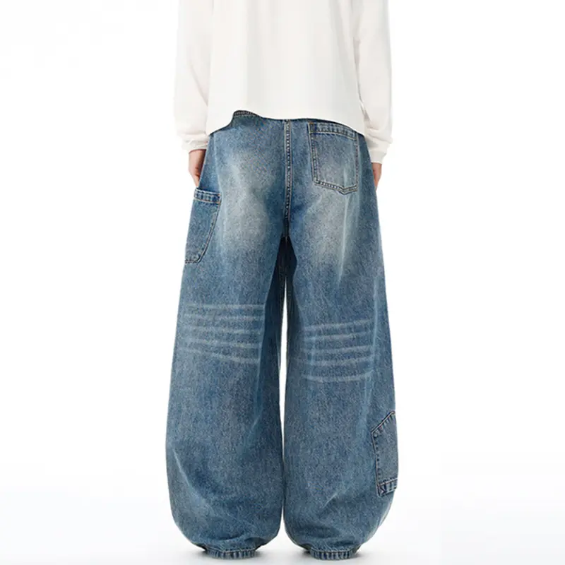 IEFB Simple New Men's Denim Pants Solid Color Washed Reverse Pocket Design Casual Straight Leg Loose Male Jeans Autumn 9W4211