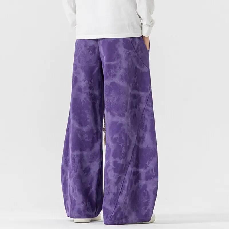 IEFB Niche Design Men's Casual Pants Rope Tie Dye Wide Leg Machete Trousers Contrast Color Pocket Straight Male Bottom 9W2377