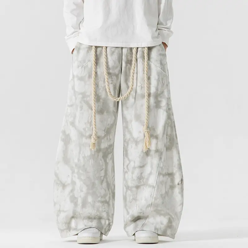IEFB Niche Design Men's Casual Pants Rope Tie Dye Wide Leg Machete Trousers Contrast Color Pocket Straight Male Bottom 9W2377