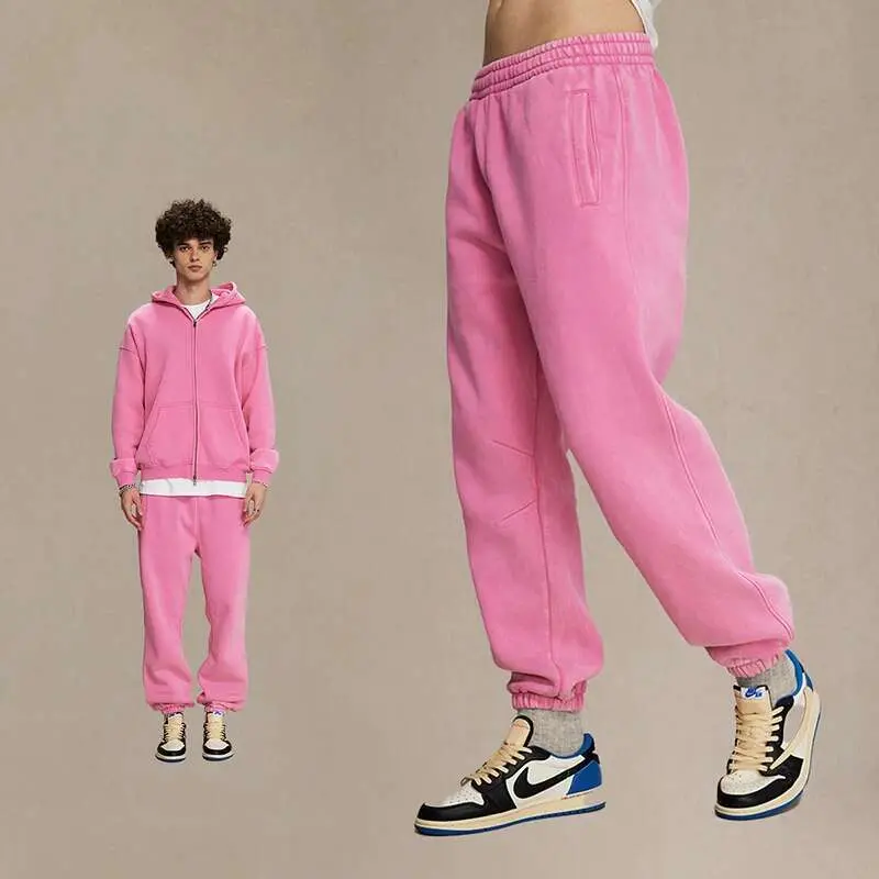 IEFB Solid Color Men's Two-piece Sets Hooded Big Pockets Simple Washing Worn-out Sweatshirts Elastic Waist Straight Pants 9W670
