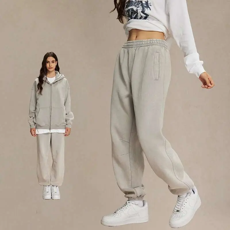 IEFB Solid Color Men's Two-piece Sets Hooded Big Pockets Simple Washing Worn-out Sweatshirts Elastic Waist Straight Pants 9W670