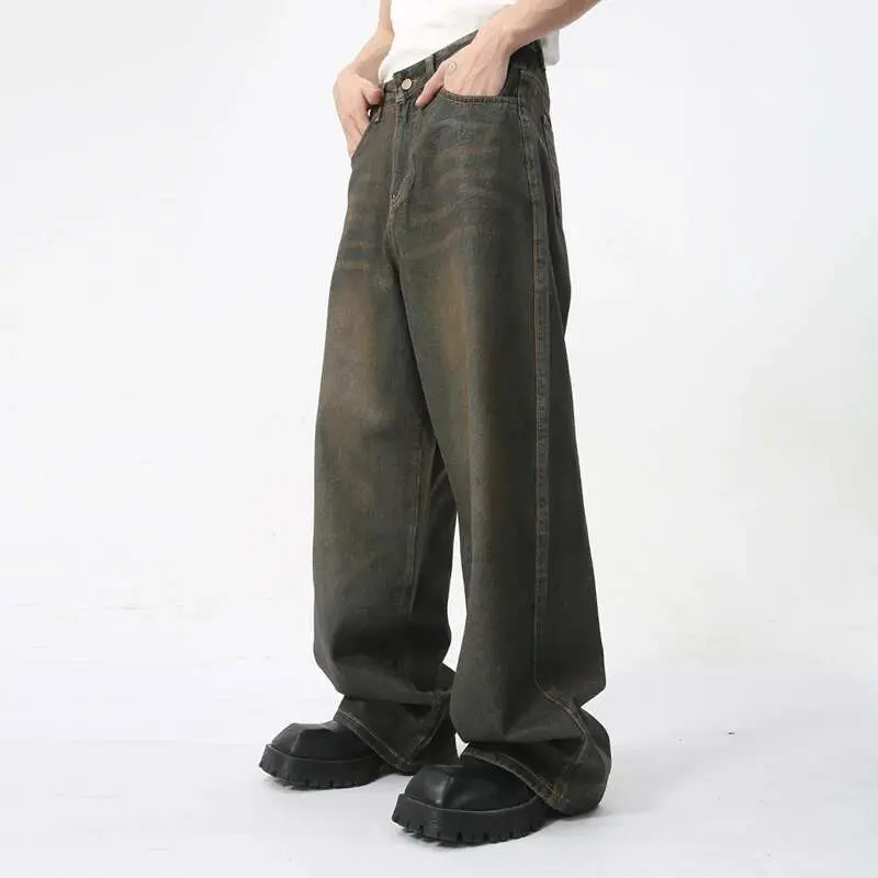 IEFB Men's Summer New Jeans Retro Style Washed Straight-leg Zipper Opening Denim Pants Loose Trendy Versatile Clothing 9C5826
