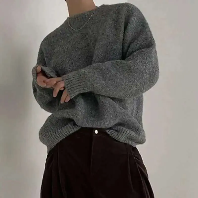IEFB Men's Knitting Top Casual Loose Round Neck Pullover Sweater Spring Autumn Korean Fashion Male Solid Color Knits 9C2387