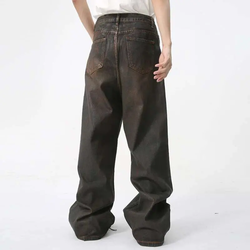 IEFB Men's Summer New Jeans Retro Style Washed Straight-leg Zipper Opening Denim Pants Loose Trendy Versatile Clothing 9C5826