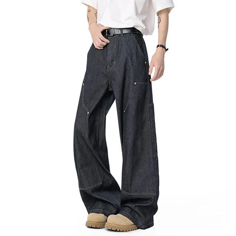 IEFB New Fashion Men's Casual Jeans Straight 2025 New Fashion Male Denim Pants Wide Leg Patchwork Solid Color Trousers 9W3363