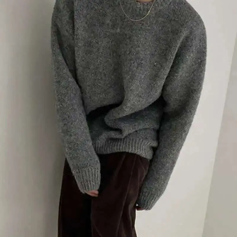 IEFB Men's Knitting Top Casual Loose Round Neck Pullover Sweater Spring Autumn Korean Fashion Male Solid Color Knits 9C2387