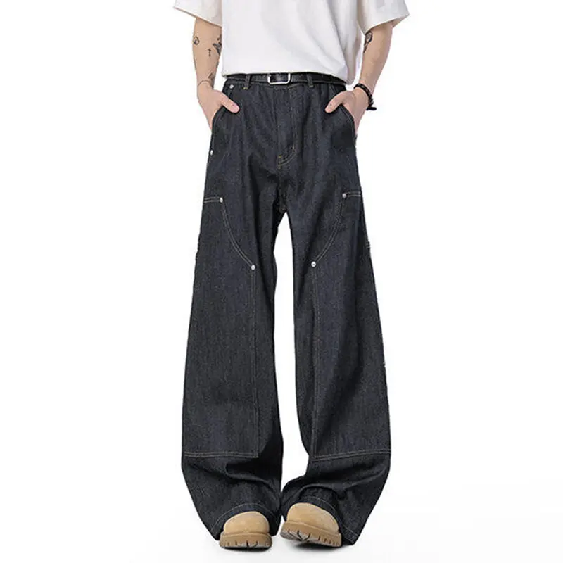 IEFB New Fashion Men's Casual Jeans Straight 2025 New Fashion Male Denim Pants Wide Leg Patchwork Solid Color Trousers 9W3363