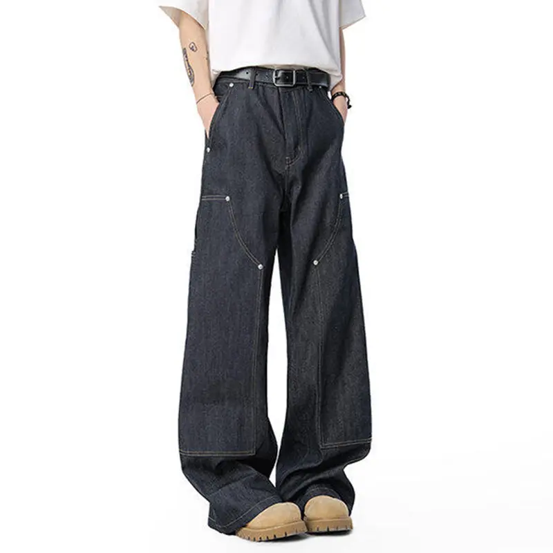 IEFB New Fashion Men's Casual Jeans Straight 2025 New Fashion Male Denim Pants Wide Leg Patchwork Solid Color Trousers 9W3363