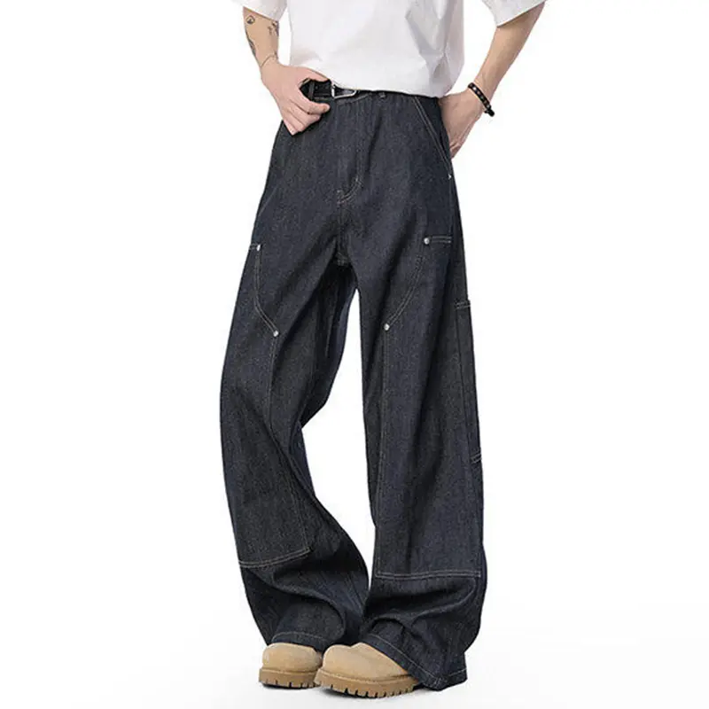 IEFB New Fashion Men's Casual Jeans Straight 2025 New Fashion Male Denim Pants Wide Leg Patchwork Solid Color Trousers 9W3363