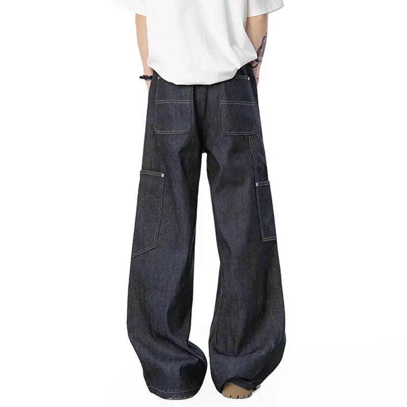 IEFB New Fashion Men's Casual Jeans Straight 2025 New Fashion Male Denim Pants Wide Leg Patchwork Solid Color Trousers 9W3363