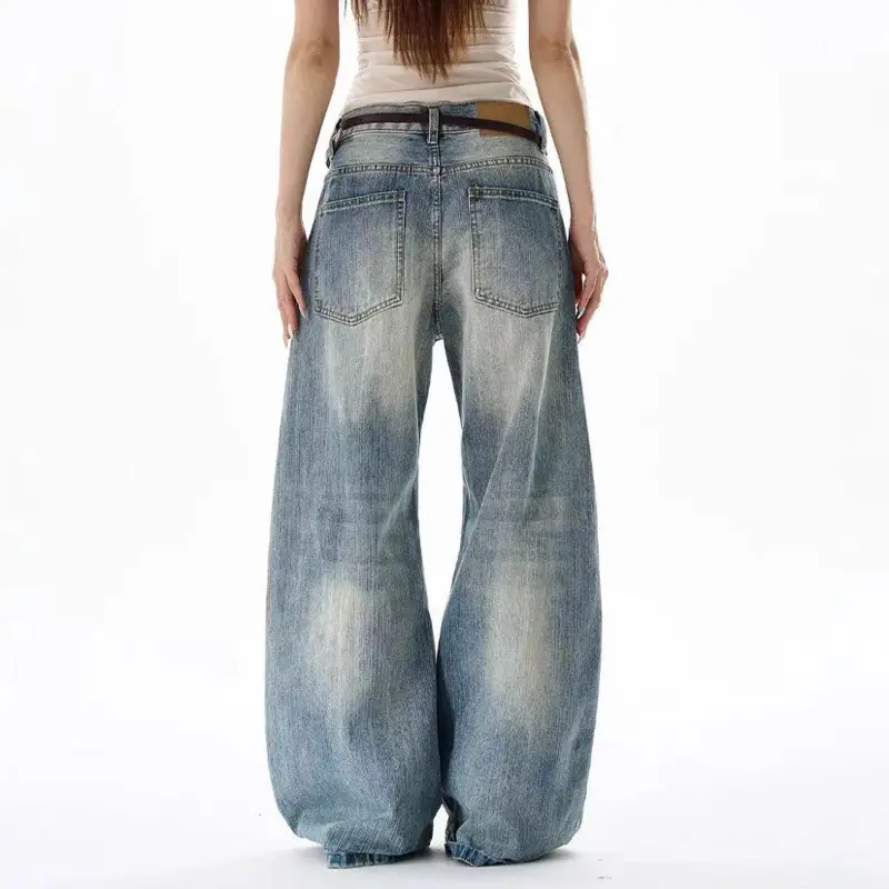 IEFB American Style Distressed Jeans Men's Holes Design Solid Color Casual Torusers Wide Leg Loose Male Denim Pants Tide 9W2679