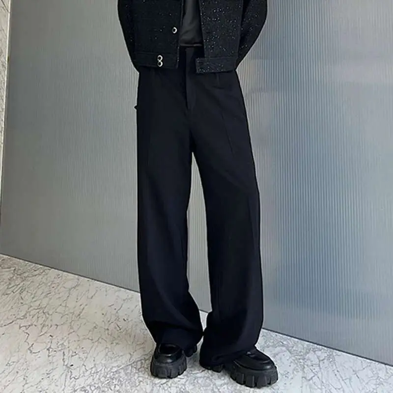 IEFB Men's Suit Pants Solid Color Niche Design Korean Style Casual Straight Elastic Waist Versatile Trousers 2023 New 9C2269