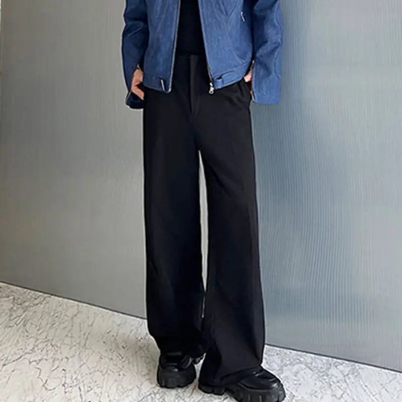 IEFB Men's Suit Pants Solid Color Niche Design Korean Style Casual Straight Elastic Waist Versatile Trousers 2023 New 9C2269
