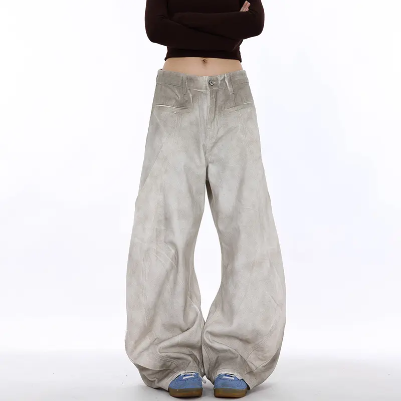IEFB American Men Curved-knife Jeans Washed White Tie-Dyed Deconstructed New Loose Wide Leg Denim Pants Trend Women Baggy 9W3678