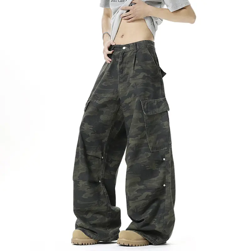 IEFB Multi Pockets Camouflage Cargo Pants Men's Wear Wide Leg Loose Fit Male Overalls New Trendy Male Trousers Summer 9W4085