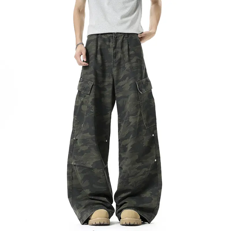 IEFB Multi Pockets Camouflage Cargo Pants Men's Wear Wide Leg Loose Fit Male Overalls New Trendy Male Trousers Summer 9W4085