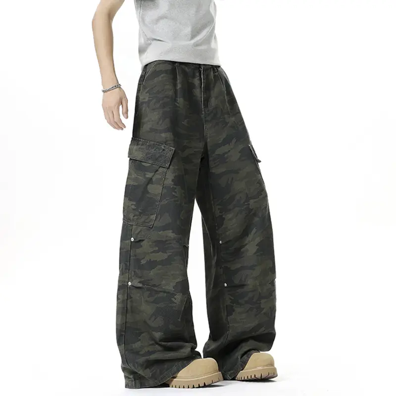 IEFB Multi Pockets Camouflage Cargo Pants Men's Wear Wide Leg Loose Fit Male Overalls New Trendy Male Trousers Summer 9W4085