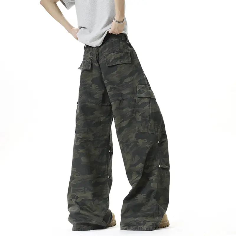 IEFB Multi Pockets Camouflage Cargo Pants Men's Wear Wide Leg Loose Fit Male Overalls New Trendy Male Trousers Summer 9W4085