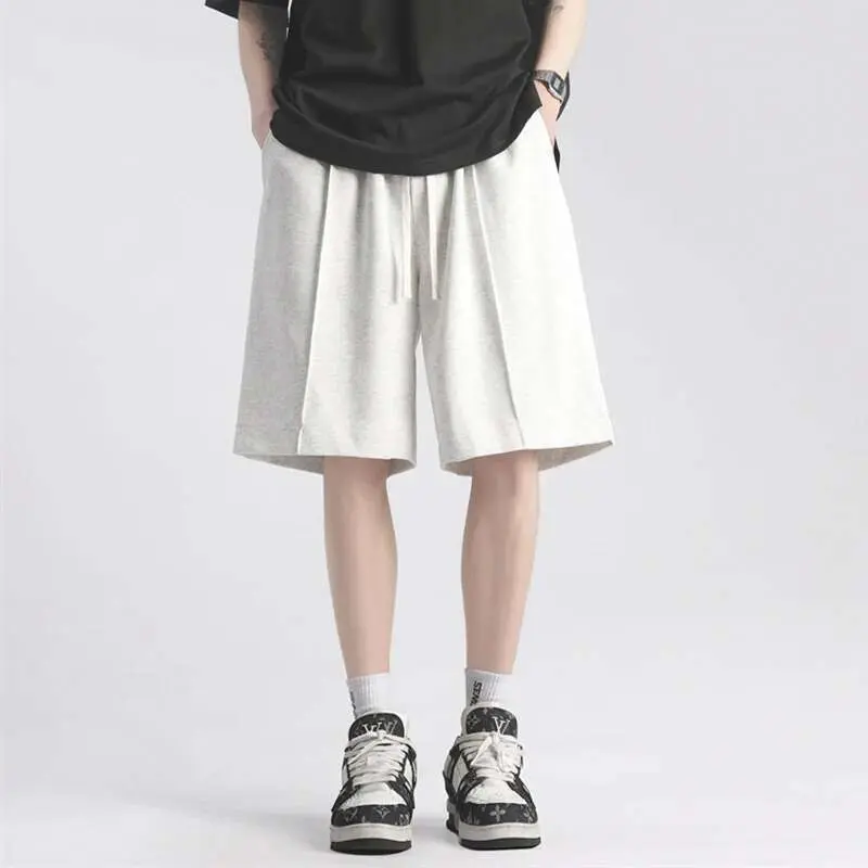 IEFB Men's Summer Simple Solid Color Casual Shorts Youth Sport Loose Drawstring Versatile Sweatpants Straight Leg Trousers 9W996