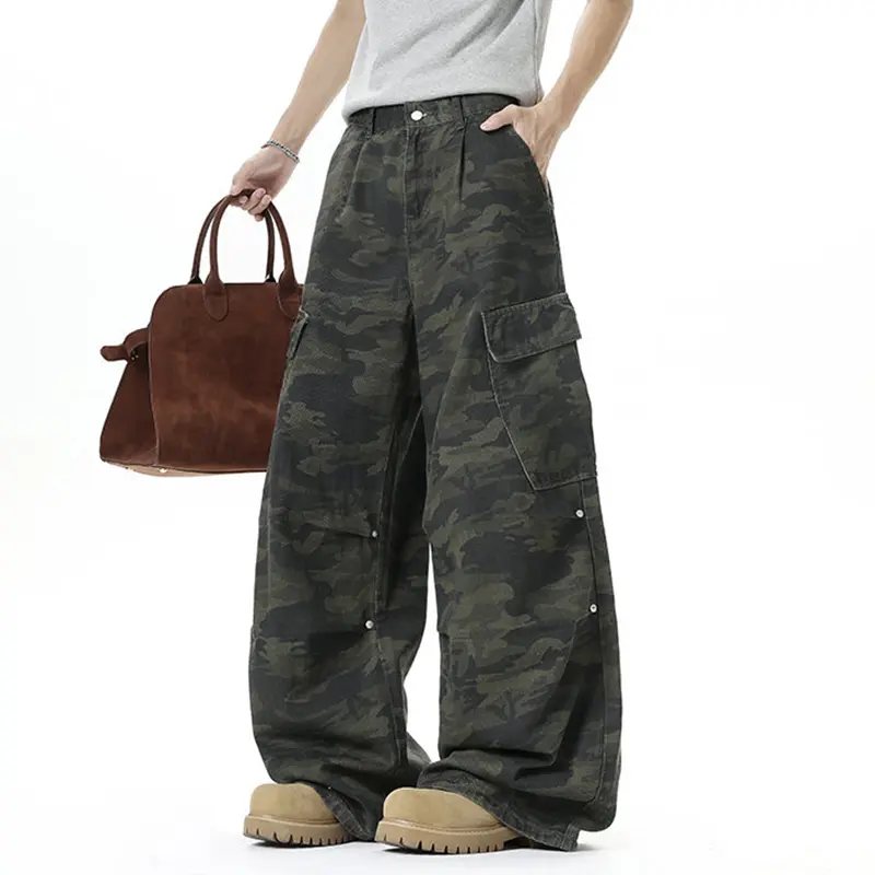 IEFB Multi Pockets Camouflage Cargo Pants Men's Wear Wide Leg Loose Fit Male Overalls New Trendy Male Trousers Summer 9W4085