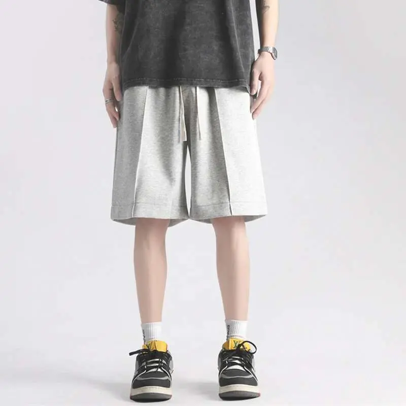 IEFB Men's Summer Simple Solid Color Casual Shorts Youth Sport Loose Drawstring Versatile Sweatpants Straight Leg Trousers 9W996
