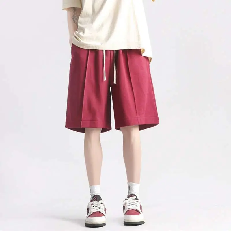 IEFB Men's Summer Simple Solid Color Casual Shorts Youth Sport Loose Drawstring Versatile Sweatpants Straight Leg Trousers 9W996