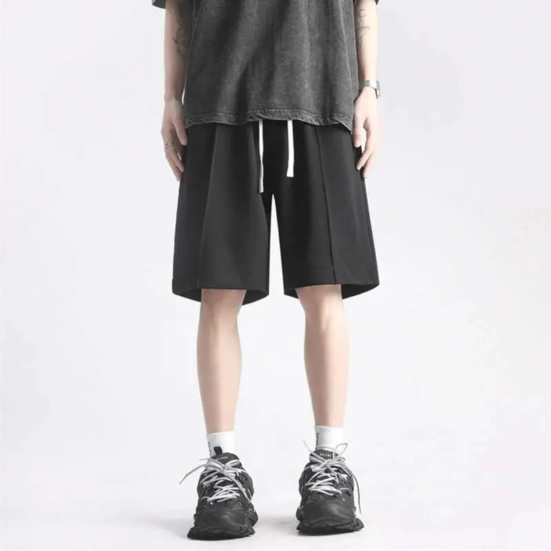 IEFB Men's Summer Simple Solid Color Casual Shorts Youth Sport Loose Drawstring Versatile Sweatpants Straight Leg Trousers 9W996