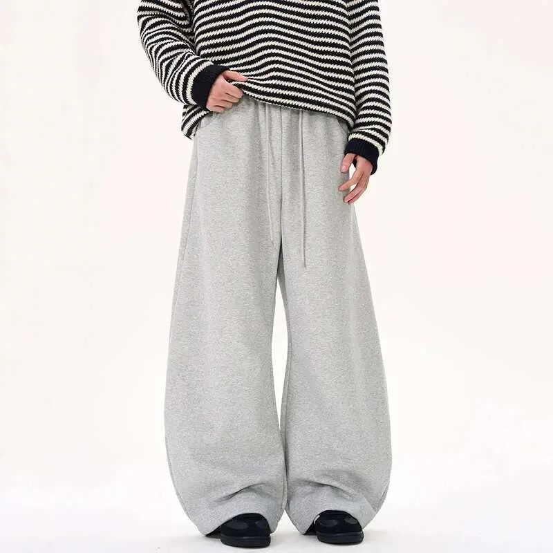 IEFB American Style Men's Sweatpants Casual Drawstring Solid Color Straight Elastic Waist Wide Leg Baggy Male Trousers 9W1053