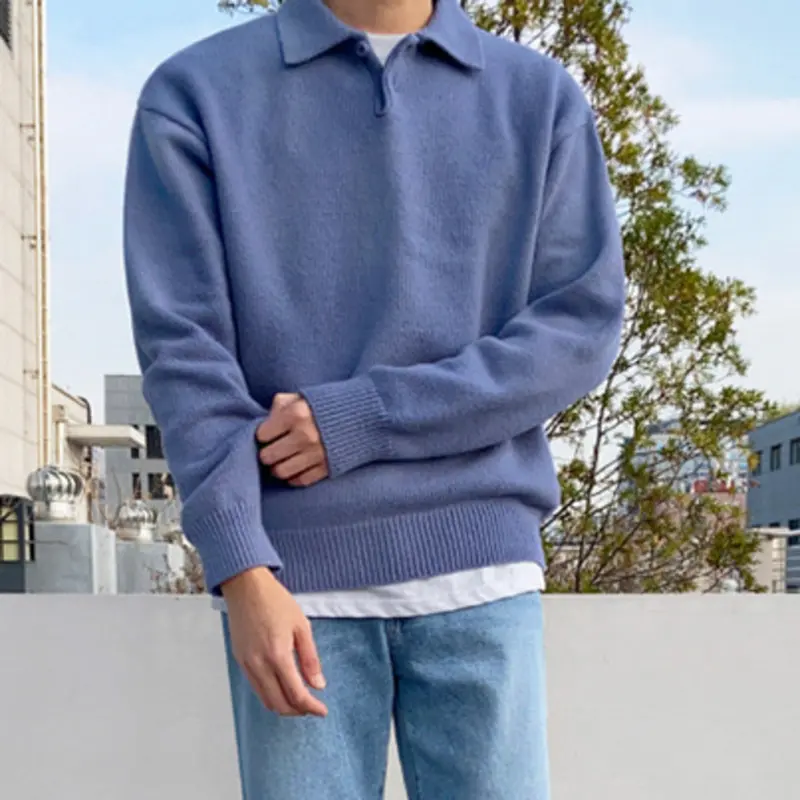 IEFB Korean New Chic Men's Lapel Pullovers Autumn Winter New Loose Long Sleeve Sweater Vintage Kinttwear Knitting Tops 9D1236
