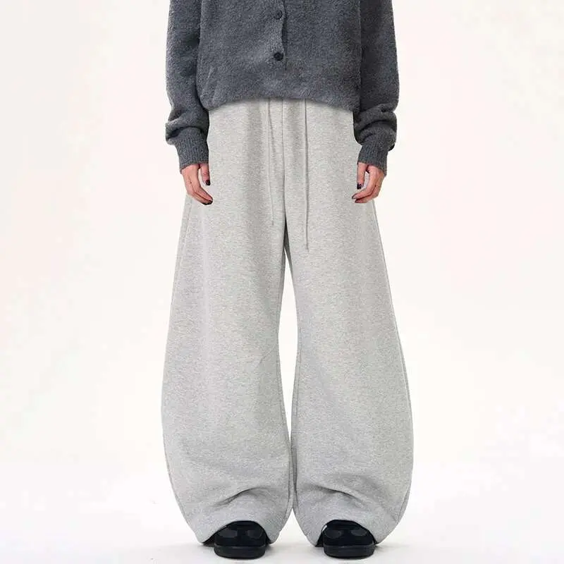 IEFB American Style Men's Sweatpants Casual Drawstring Solid Color Straight Elastic Waist Wide Leg Baggy Male Trousers 9W1053