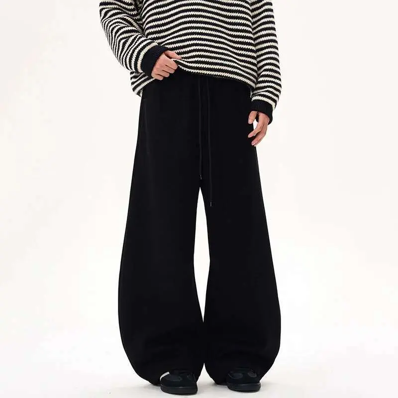 IEFB American Style Men's Sweatpants Casual Drawstring Solid Color Straight Elastic Waist Wide Leg Baggy Male Trousers 9W1053