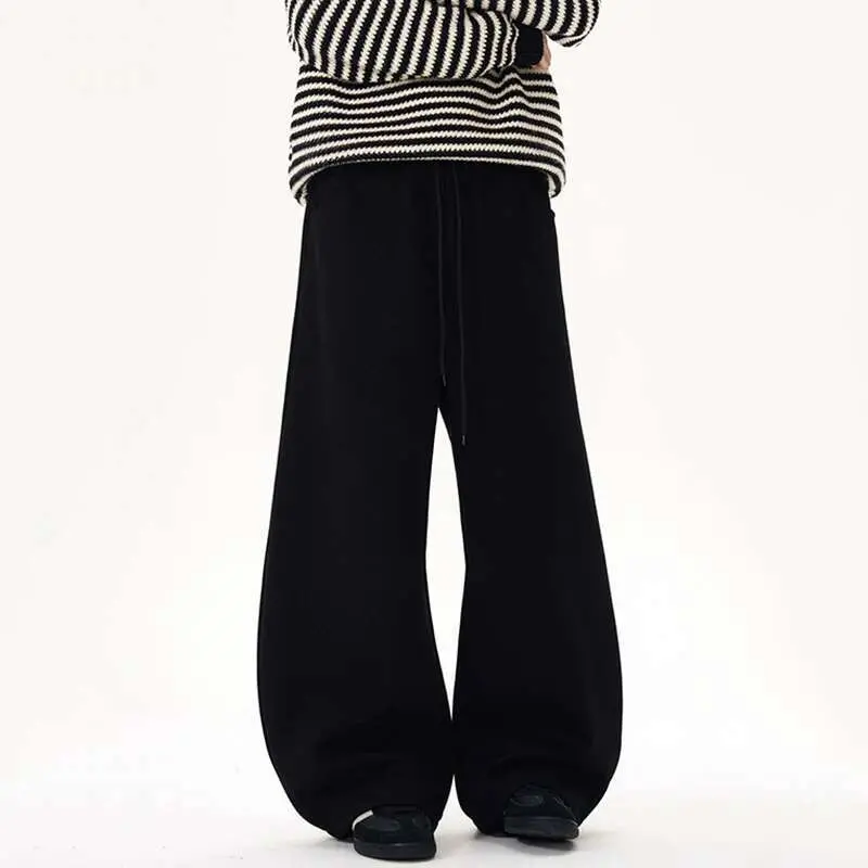IEFB American Style Men's Sweatpants Casual Drawstring Solid Color Straight Elastic Waist Wide Leg Baggy Male Trousers 9W1053