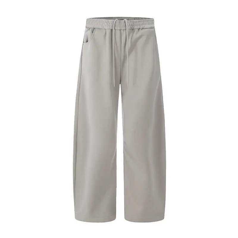 IEFB American Style Men's Sweatpants Casual Drawstring Solid Color Straight Elastic Waist Wide Leg Baggy Male Trousers 9W1053