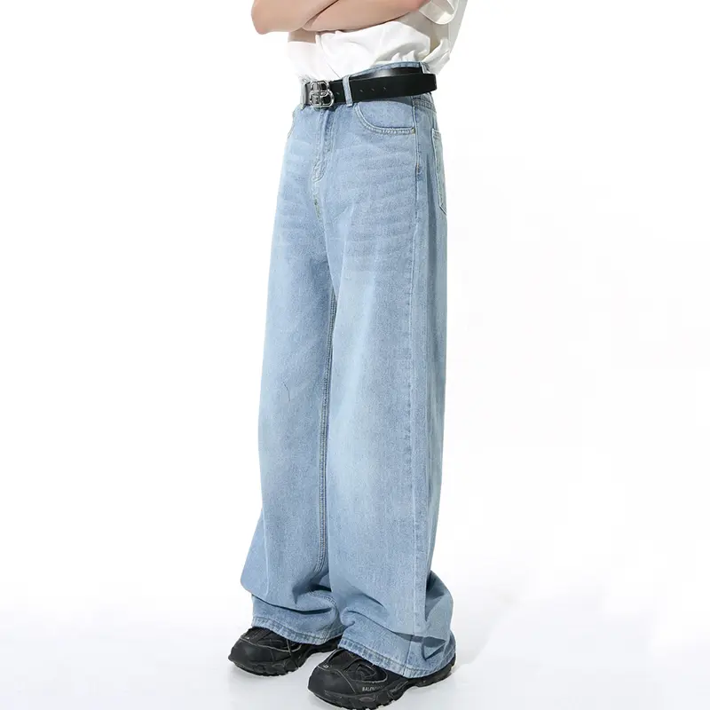 IEFB Men's Straight Jeans American Style Gradient Color Button Pockets Male Wide Leg Denim Pants Casual Spring New Chic 9C4510