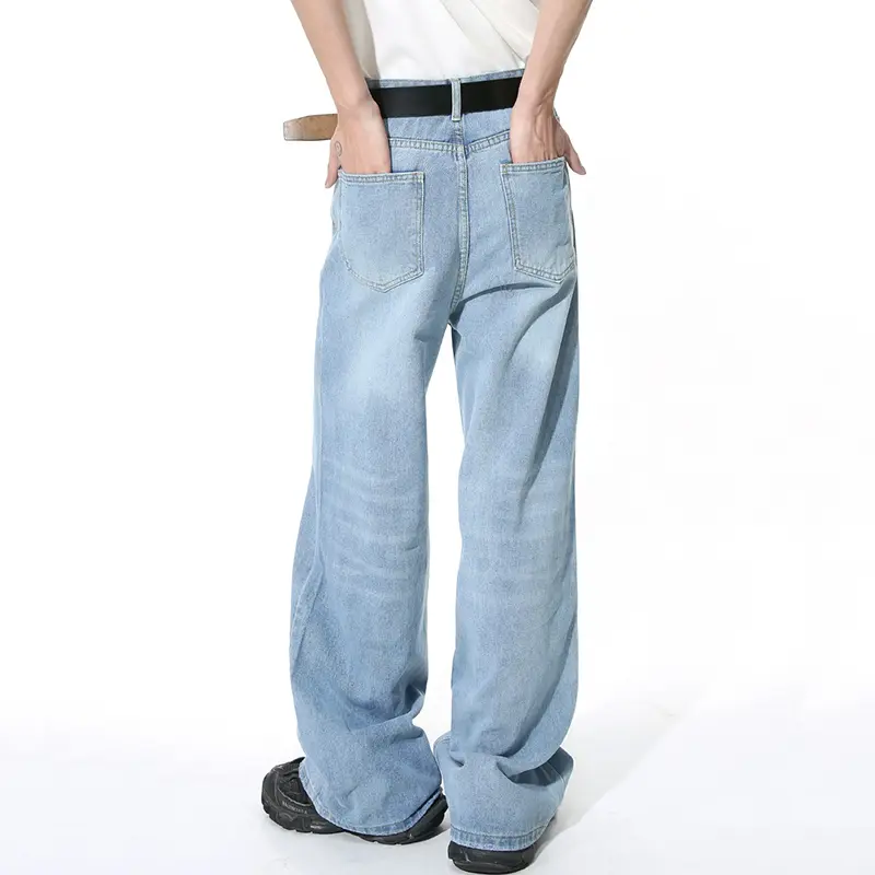 IEFB Men's Straight Jeans American Style Gradient Color Button Pockets Male Wide Leg Denim Pants Casual Spring New Chic 9C4510