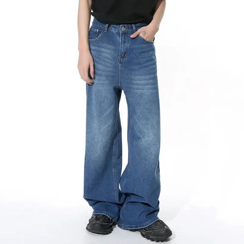 IEFB Men's Straight Jeans American Style Gradient Color Button Pockets Male Wide Leg Denim Pants Casual Spring New Chic 9C4510