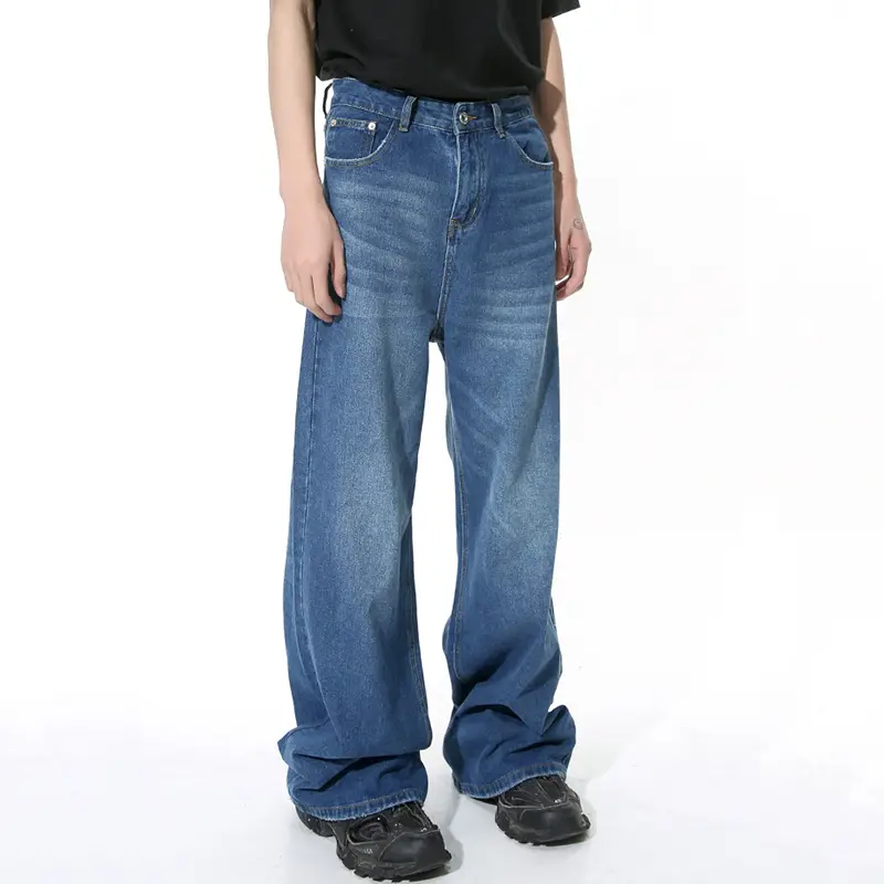 IEFB Men's Straight Jeans American Style Gradient Color Button Pockets Male Wide Leg Denim Pants Casual Spring New Chic 9C4510