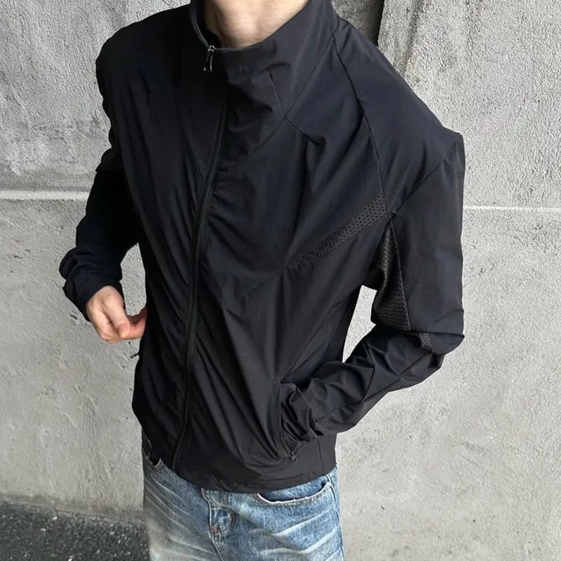 IEFB New Summer Men'a Jackets Solid Color Stand Collar Zipper Mesh Patchwork Sun-proof Clothing Solid Color Male Coats 9W3270